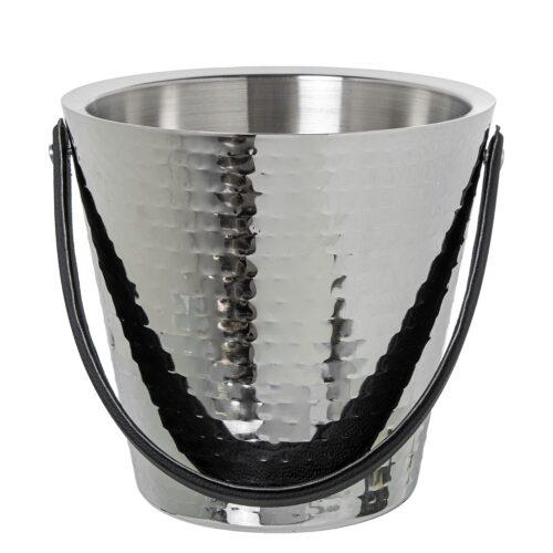 CUBO CHAMPANERA ACERO INOX. C/SA CUERO, MARTILLADO BRILLO