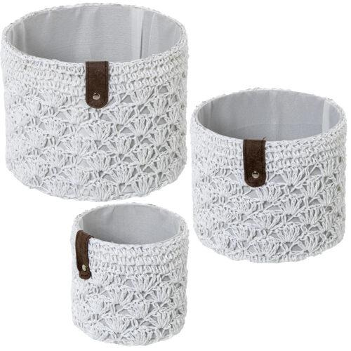 SET 3 CESTAS ALMACENAMIENTO TELA BLANCA