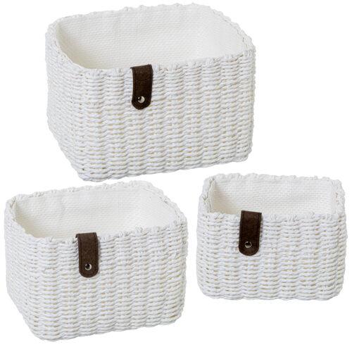 SET 3 CESTAS ALMACENAMIENTO TELA BLANCA