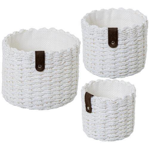 SET 3 CESTAS ALMACENAMIENTO TELA BLANCA