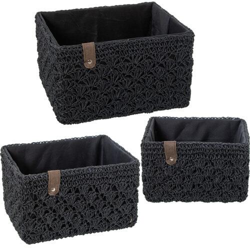 SET 3 CESTAS ALMACENAMIENTO TE NEGRA C/TAPA MADERA