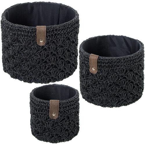 SET 3 CESTAS ALMACENAMIENTO TELA NEGRA