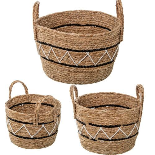 SET 3 CESTOS HIERBA DE MAR NATNCO/NATURAL+ ALGODÓN NEGRO