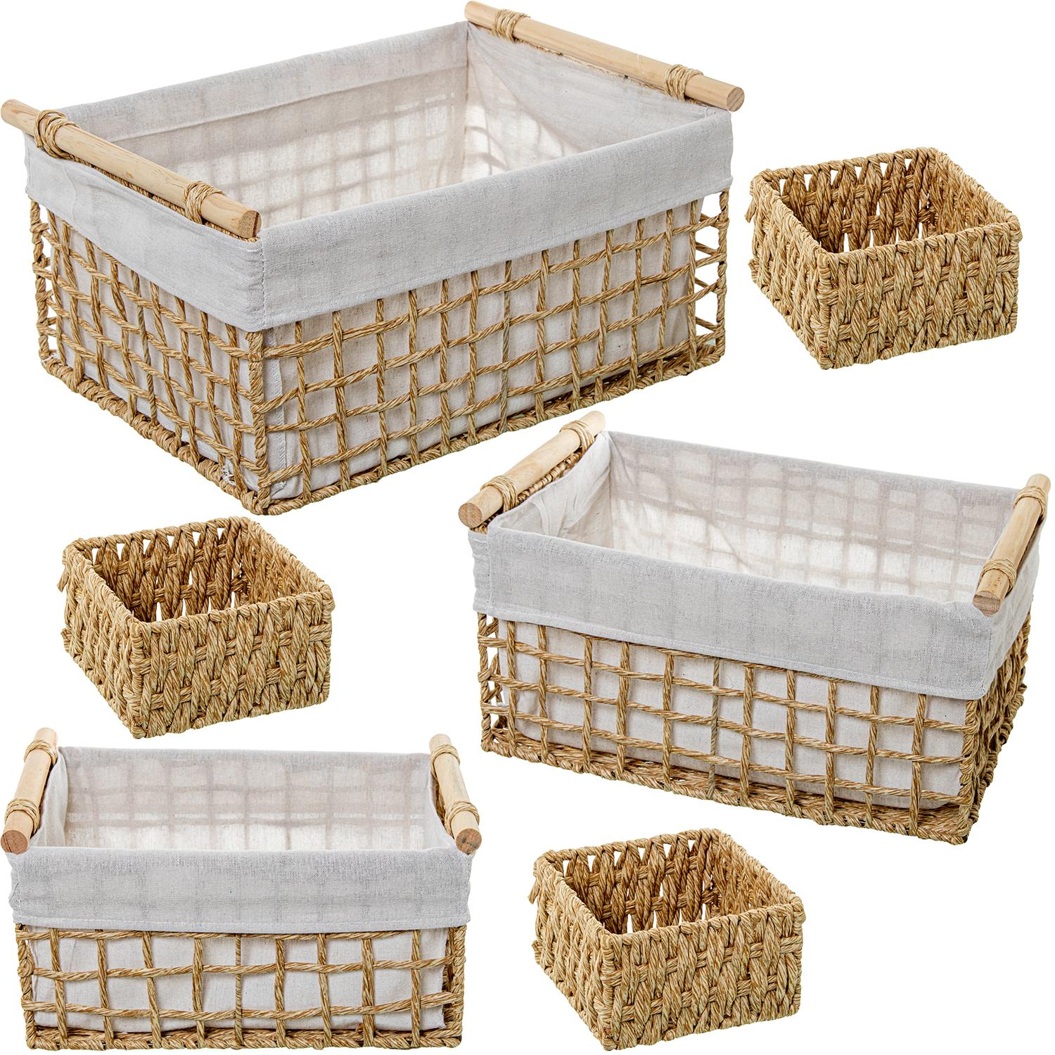 SET 6 CESTOS CUERDA DE PAPEL C/TELA 70%+30% ALGODÓN/POLIÉSTE