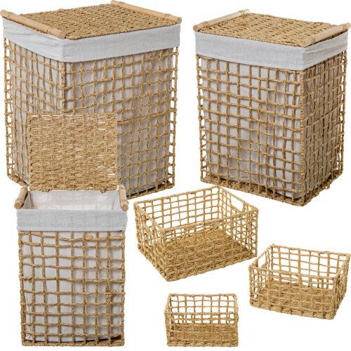 SET 6 CESTOS CUERDA DE PAPEL C/TELA 70%+30% ALGODÓN/POLIÉSTE