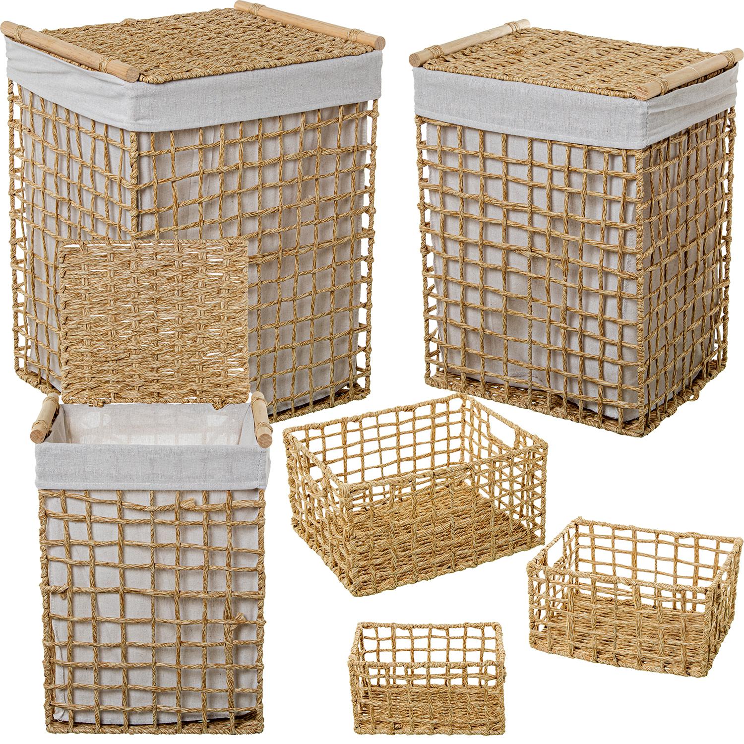 SET 6 CESTOS CUERDA DE PAPEL C/TELA 70%+30% ALGODÓN/POLIÉSTE