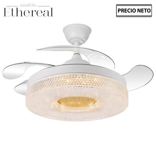 VENTILADOR TECHO C/LUZ ETHEREA BLANCO 4 ASPAS RETRÁCTILES