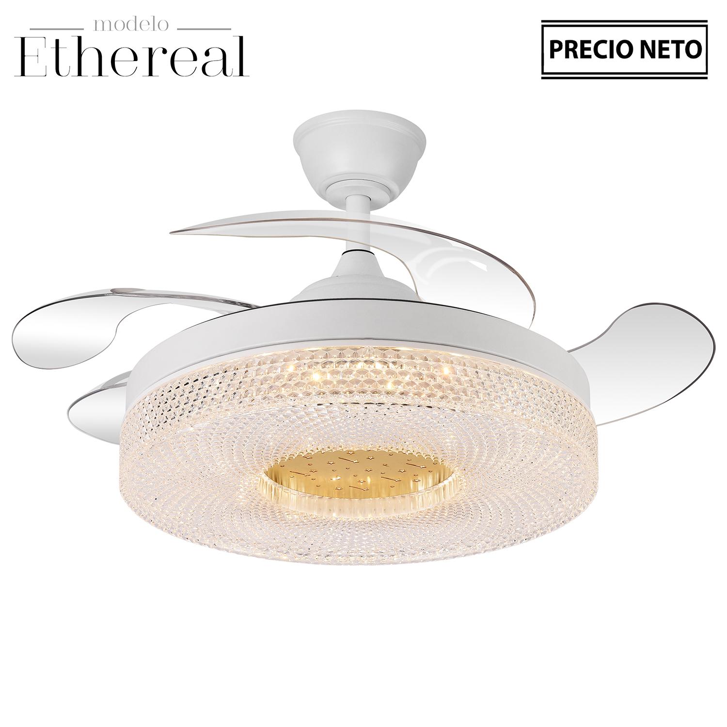 VENTILADOR TECHO C/LUZ ETHEREA BLANCO 4 ASPAS RETRÁCTILES