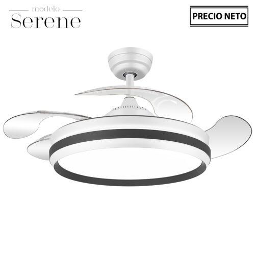 VENTILADOR TECHO C/LUZ SERENEL BLANCO 4 ASPAS RETRÁCTILES