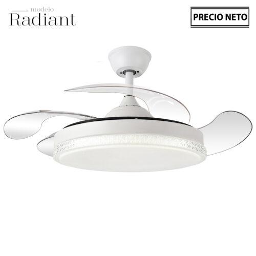 VENTILADOR TECHO C/LUZ RADIANTOD MADERA 4 ASPAS RETRÁCTILES