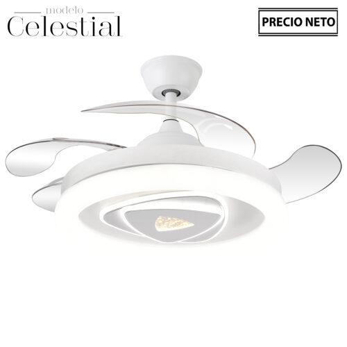 VENTILADOR TECHO C/LUZ CELESTI BLANCO 4 ASPAS RETRÁCTILES