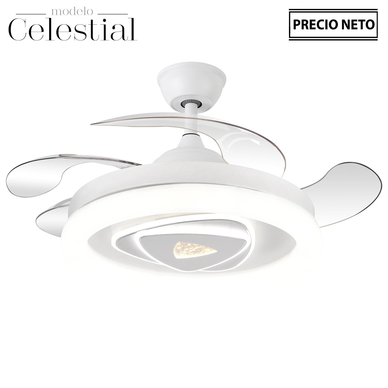 VENTILADOR TECHO C/LUZ CELESTI BLANCO 4 ASPAS RETRÁCTILES