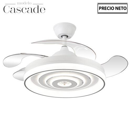 VENTILADOR TECHO C/LUZ CASCADEBLANCO 4 ASPAS RETRÁCTILES