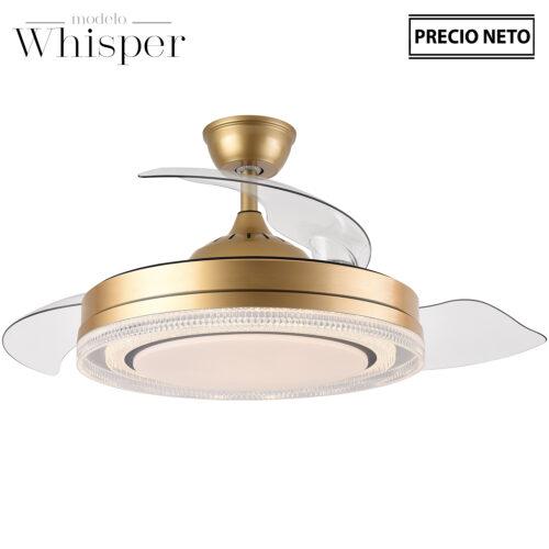 VENTILADOR TECHO C/LUZ WHISPER GRIS 3 ASPAS RETRÁCTILES