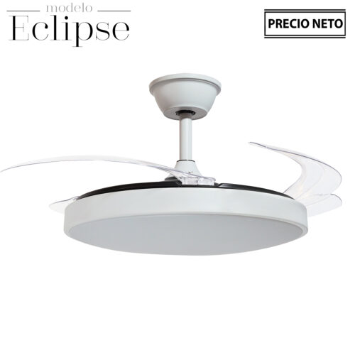 VENTILADOR TECHO C/LUZ ECLIPSEBLANCO/MADERA 3 ASPAS RETRÁCTI
