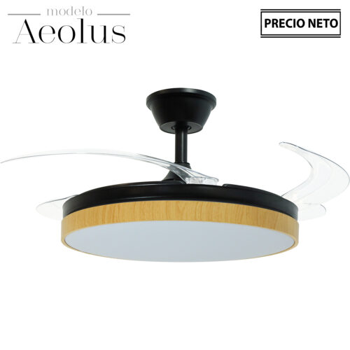 VENTILADOR TECHO C/LUZ AEOLUSBLANCO/MADERA 3 ASPAS RETRÁCTI