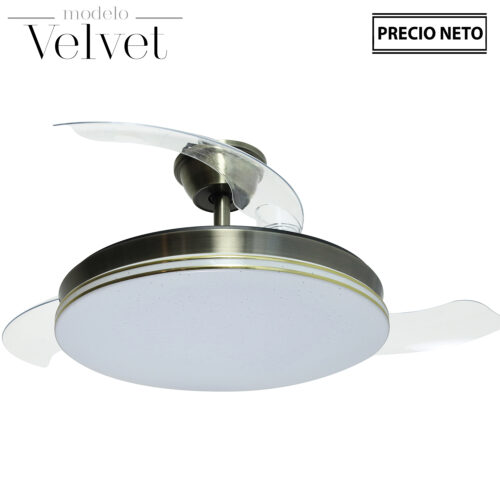 VENTILADOR TECHO C/LUZ VELVETNEGRO/MADERA 3 ASPAS RETRÁCTIL