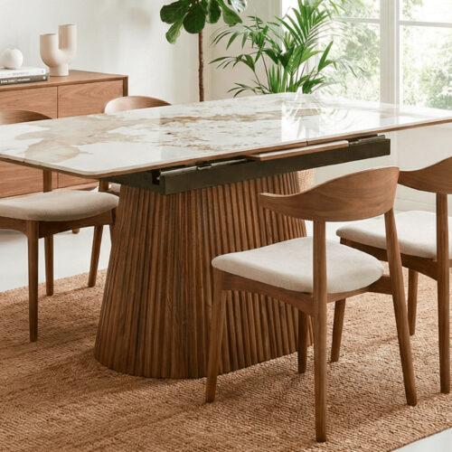MESA DE COMEDOR ANGELINA EXTENSIBLE 160 - 200 x 90 CM NOGAL / CERAMIC