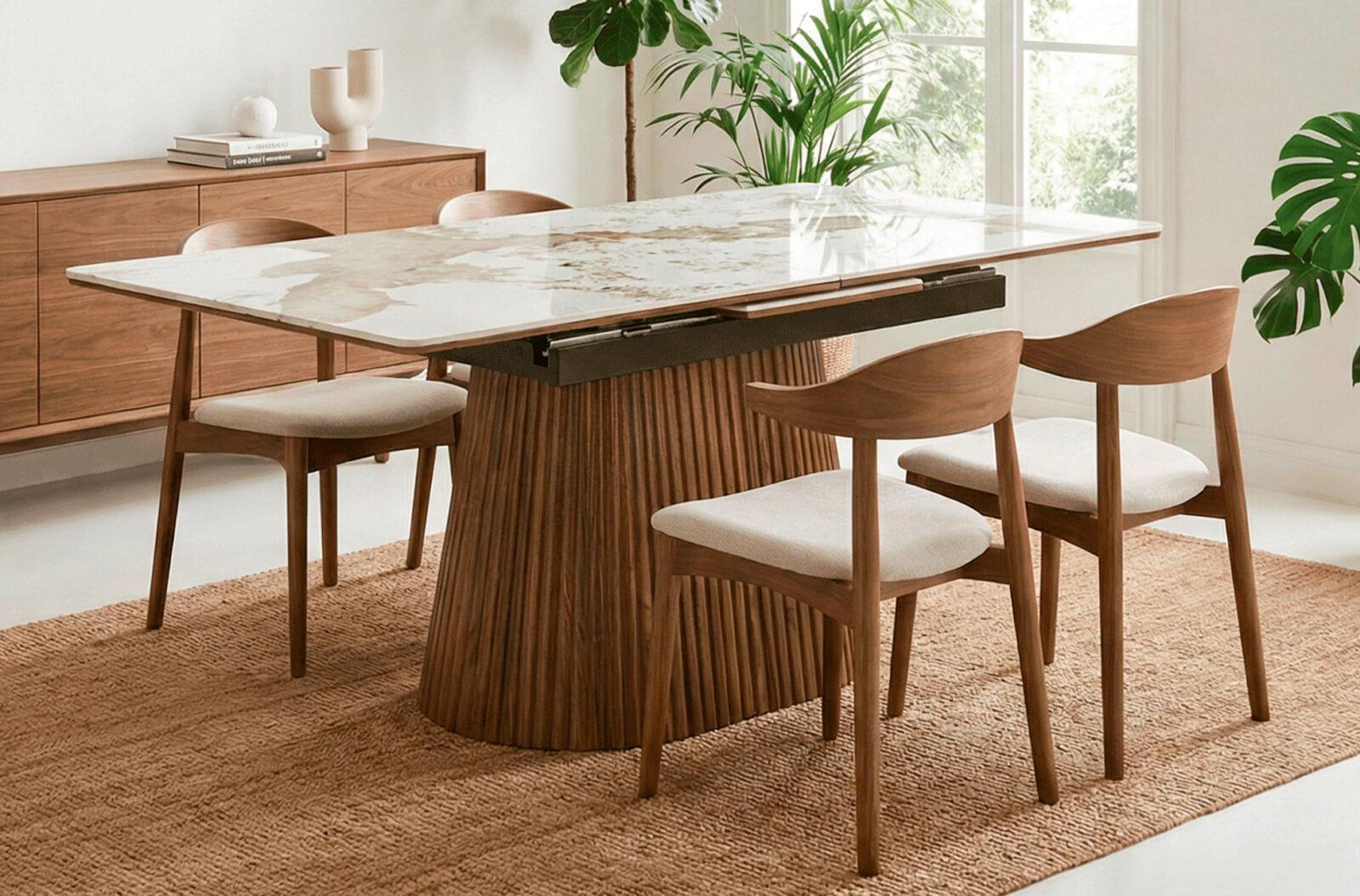 MESA DE COMEDOR ANGELINA EXTENSIBLE 160 - 200 x 90 CM NOGAL / CERAMIC