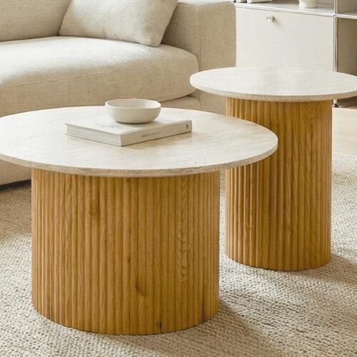 CONJUNTO MESAS CENTRO MERYL OAK / TRAVERTINO