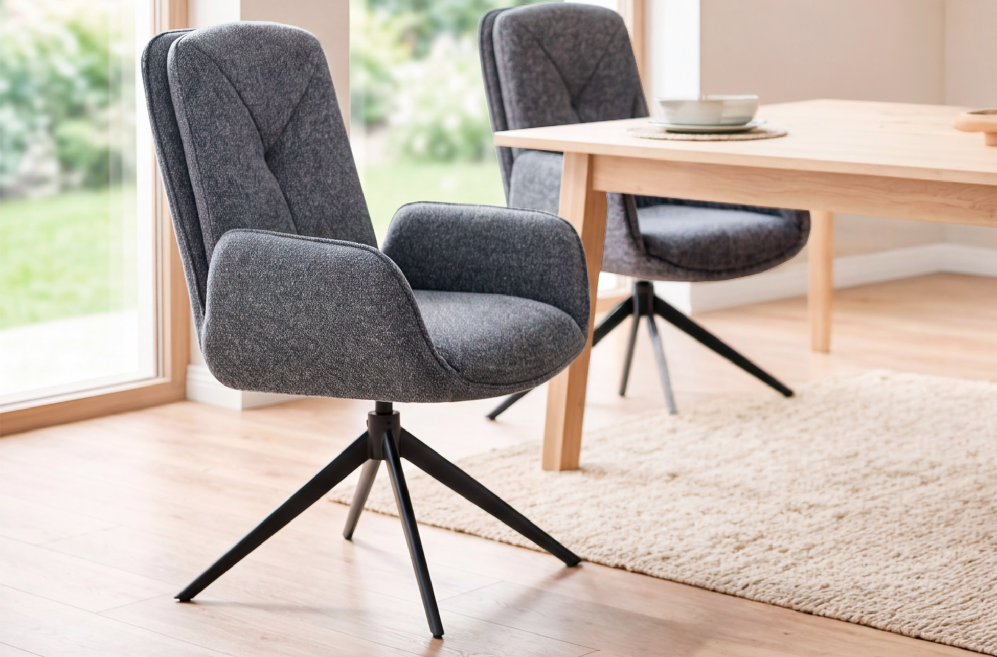 SILLA COMEDOR GIRATORIA FEEL TEJIDO LEO GRIS