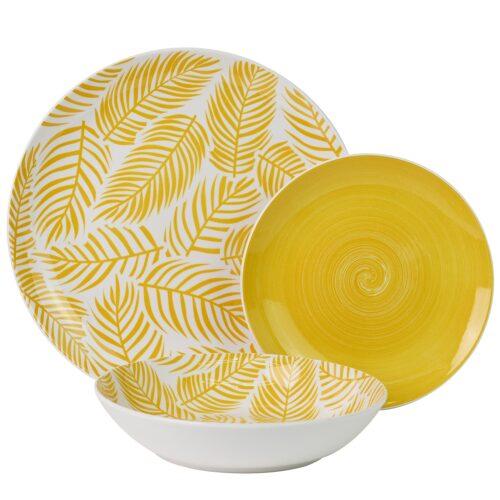 VAJILLA 18 PZS PORCELANA AMARIHOJAS, PLATO LLANO:ø27CM