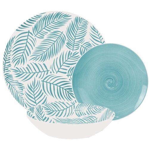 VAJILLA 18 PZS PORCELANA AZULLLO HOJAS, PLATO LLANO:ø27CM