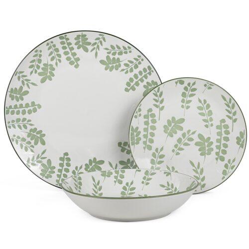 VAJILLA 18 PZS PORCELANA BLANCESTAMPADA, PLATO LLANO:ø27CM