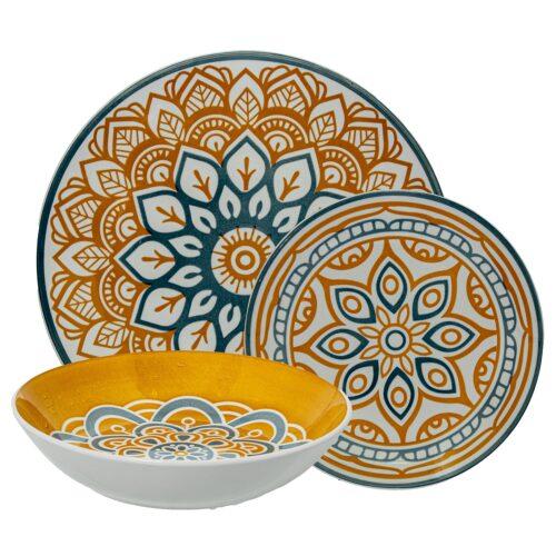 VAJILLA 18 PZS PORCELANA MANDAO DECO. AZUL
