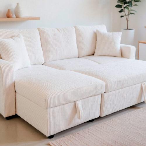 SOFA CAMA CHAISE 210 CM CON ARCON  CORDUROY CREMA