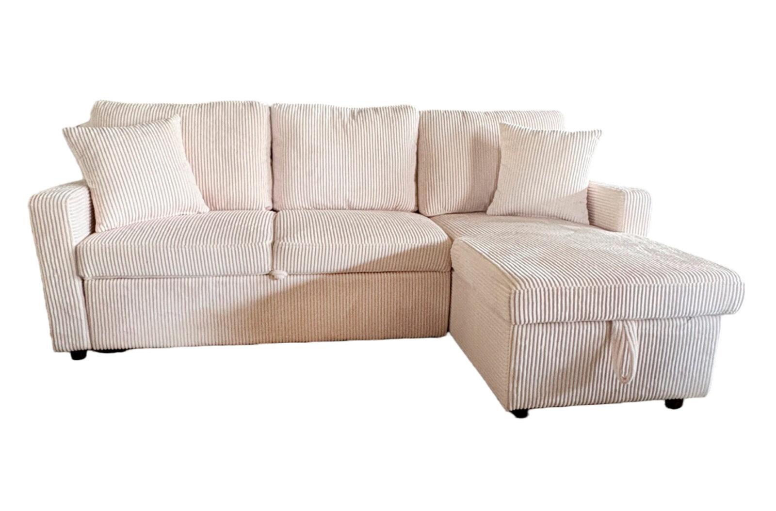 SOFA CAMA CHAISE 210 CM CON ARCON CORDUROY CREMA - Imagen 2