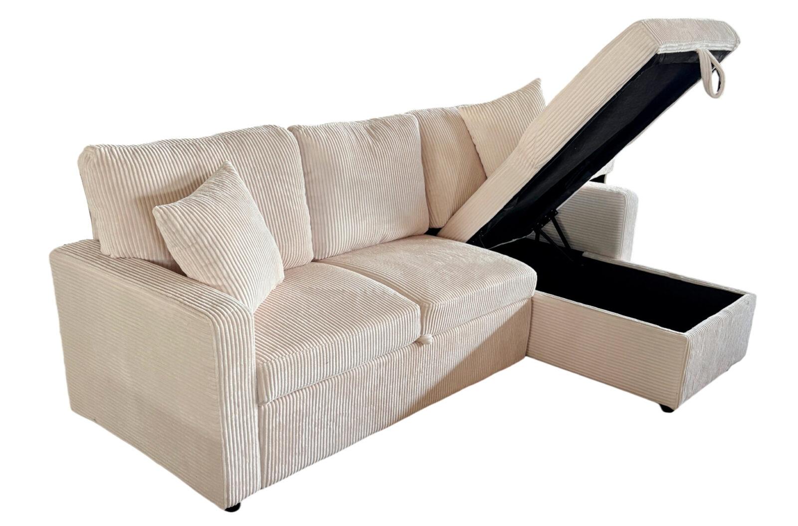 SOFA CAMA CHAISE 210 CM CON ARCON CORDUROY CREMA - Imagen 4