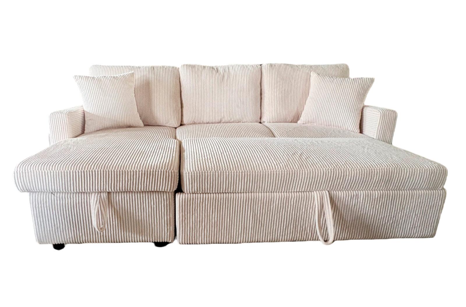 SOFA CAMA CHAISE 210 CM CON ARCON CORDUROY CREMA - Imagen 5