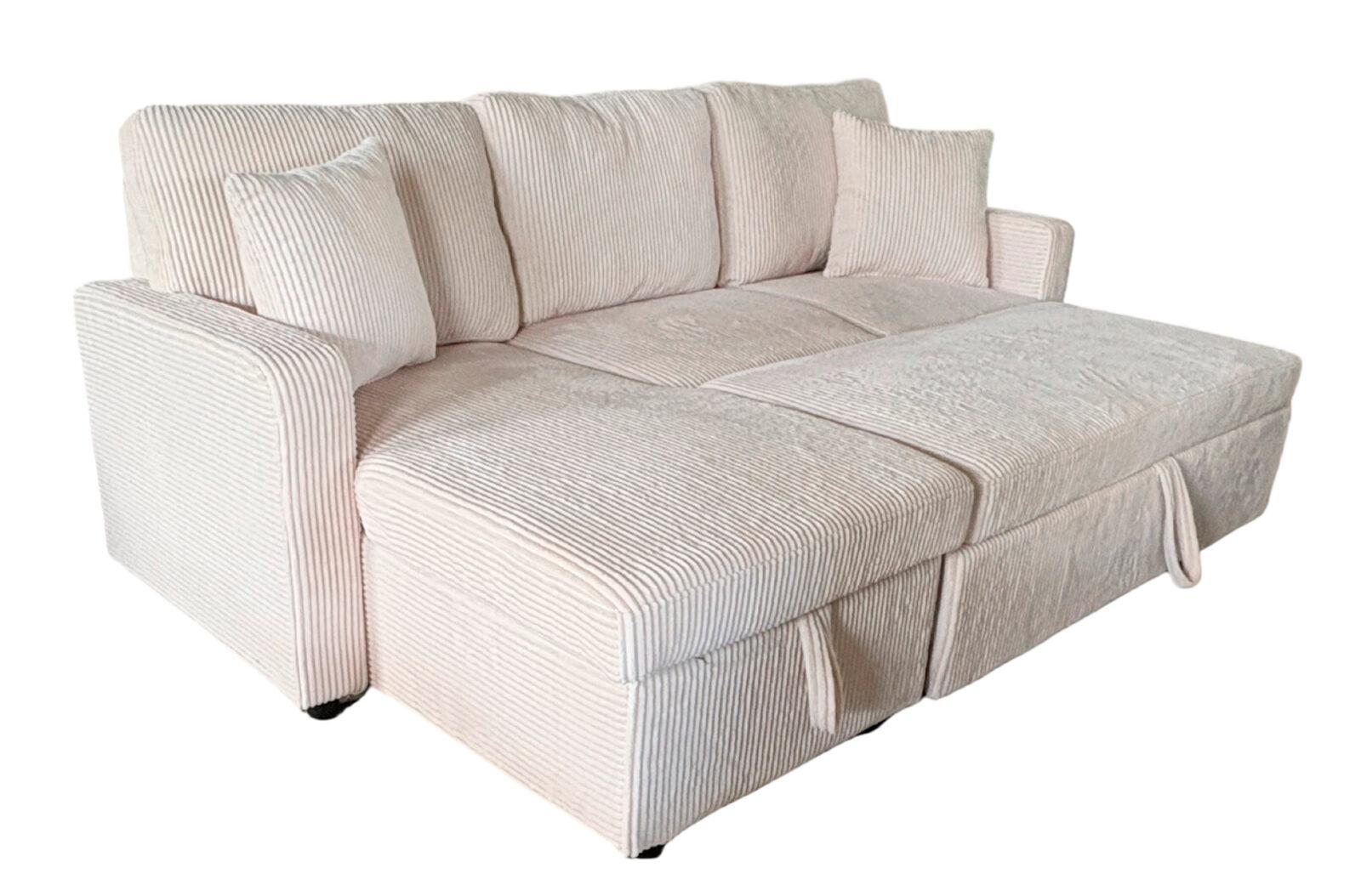 SOFA CAMA CHAISE 210 CM CON ARCON CORDUROY CREMA - Imagen 6