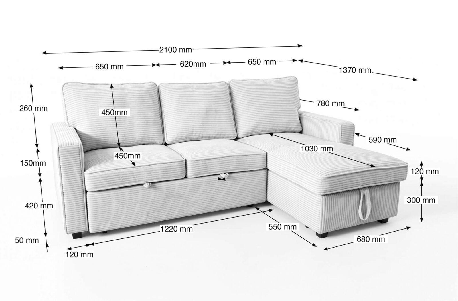 SOFA CAMA CHAISE 210 CM CON ARCON CORDUROY CREMA - Imagen 7