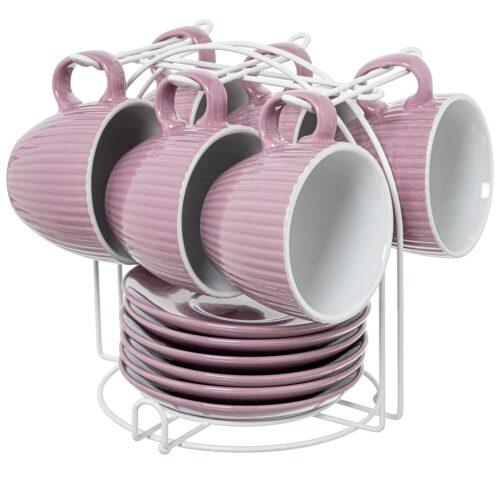 SET 6 TAZAS TÉ C/PLATO CERÁMICICA VERDE MENTA C/SOPORTE META