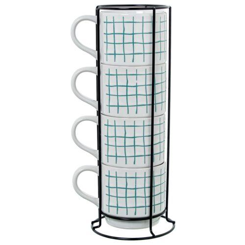 SET 4 MUGS CERÁMICA BLANCA CUAAYAS C/SOPORTE METAL NEGRO