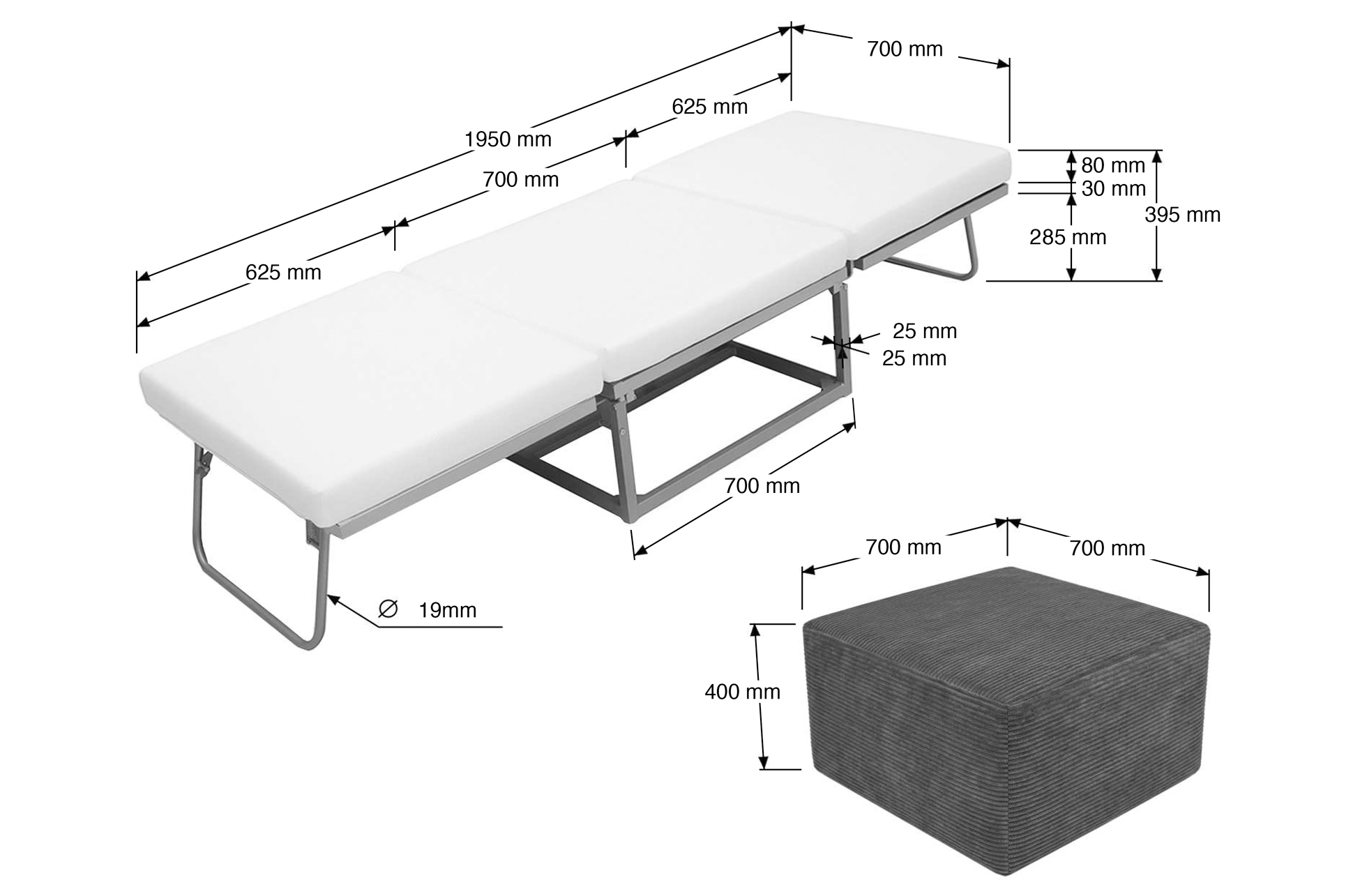 PUF 70 x 70 CM CONVERTIBLE EN CAMA 70 x 195 CM CON FUNDA COLOR GRIS. - Imagen 6