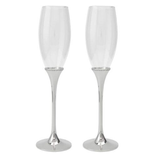 SET 2 COPAS CAVA C/PIE METAL PORADO Y CRISTALES