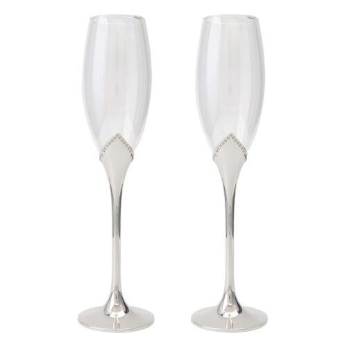 SET 2 COPAS CAVA C/PIE METAL PLATEADO Y CRISTALES