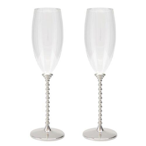 SET 2 COPAS CAVA C/PIE METAL PLATA/ORO Y CRISTALES