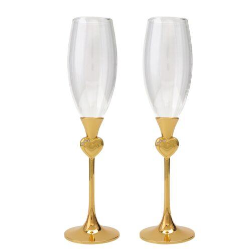 SET 2 COPAS CAVA C/PIE METAL DLATEADO ANILLOS