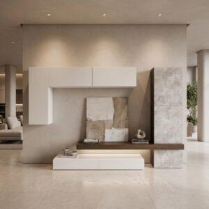 Mueble de Salón Modular Blanco y Efecto Piedra Outlet