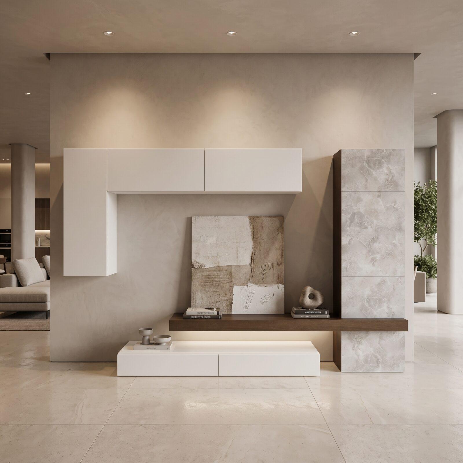 Mueble de Salón Modular Blanco y Efecto Piedra Outlet