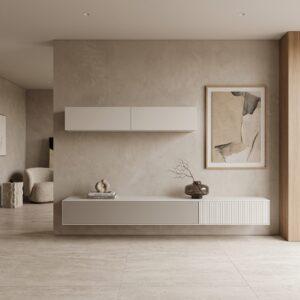 Mueble de Salón Suspendido Blanco y Gris con Relieve Outlet