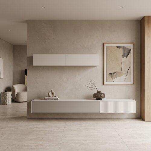 Mueble de Salón Suspendido Blanco y Gris con Relieve Outlet