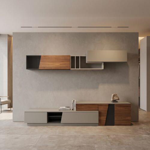 Mueble de Salón de Diseño Vanguardista Nogal y Beige Outlet