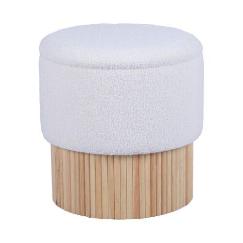 PUF TAPIZADO BLANCO C/BASE MADÚ C/TAPA GRIS OSCURO ACOLCHADA