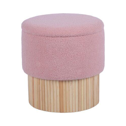 PUF TAPIZADO ROSA C/BASE MADERERA NATURAL