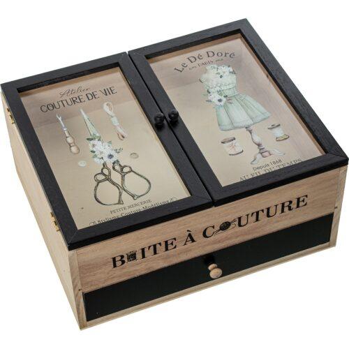 CAJA COSTURA MADERA C/TAPA CRISTAL Y CAJÓN